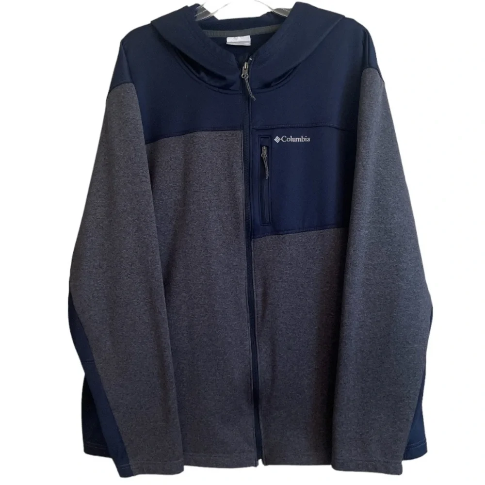 Columbia Fleece Lined Hooded All Season Performance Jacket Navy Blue & Gray